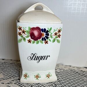 Vintage Ceramic Sugar Cannister  with Lid Hand Painted Floral Made in Germany